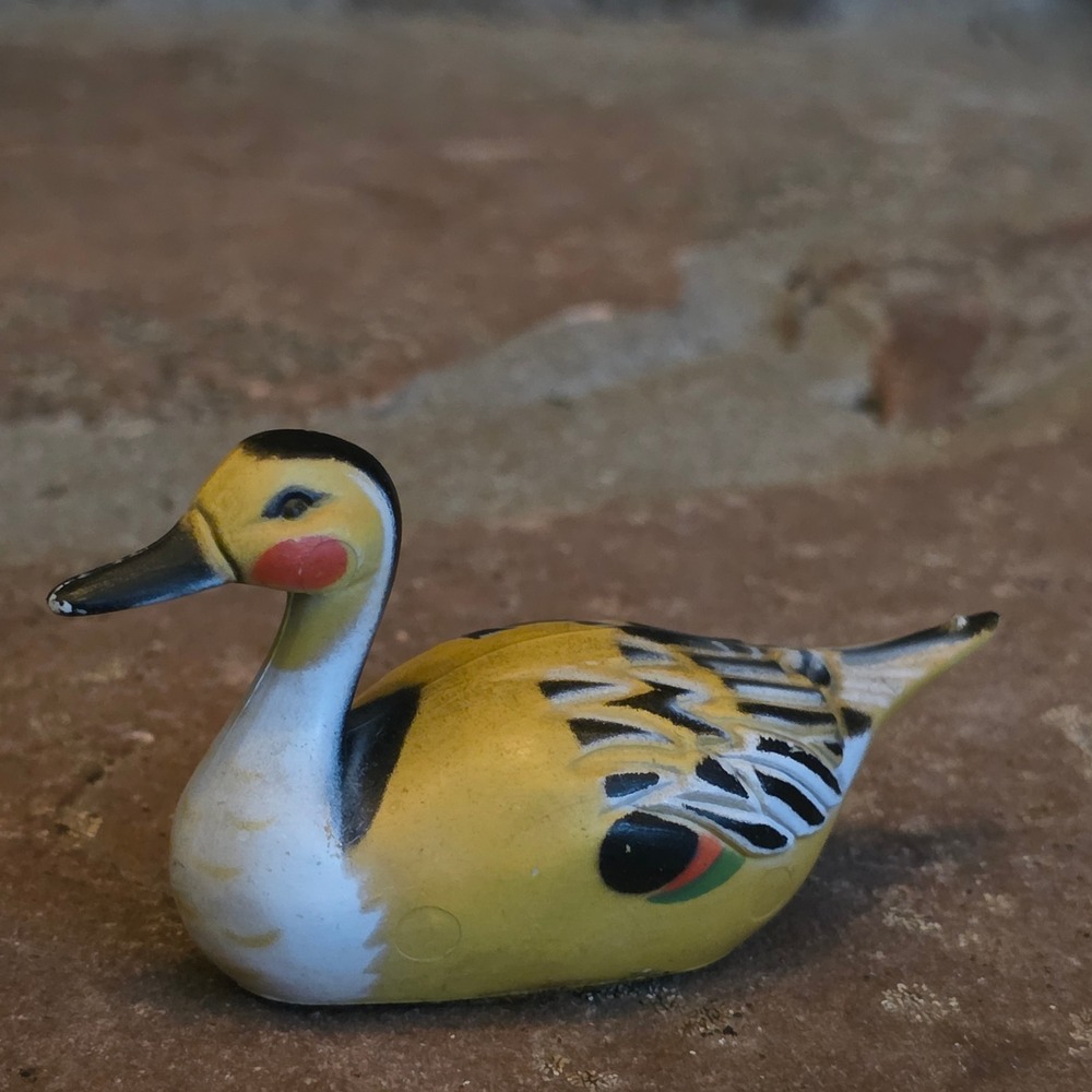 Vintage Miniature Plastic Duck Figurine Yellow Hand Painted Hong Kong Bird Decoy